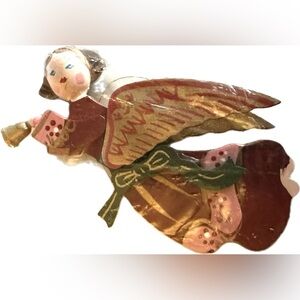 Hand Painted NEW NWT Copy Cats Santa's World 4" Wooden Flying Angel Ornament MCM